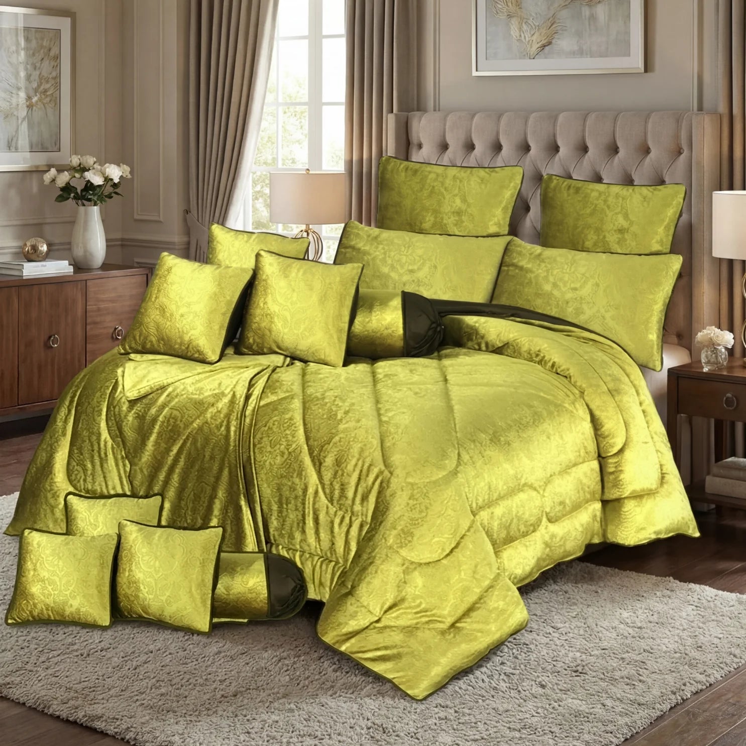 LIME COMFORTER SET - 14 PCS luxury